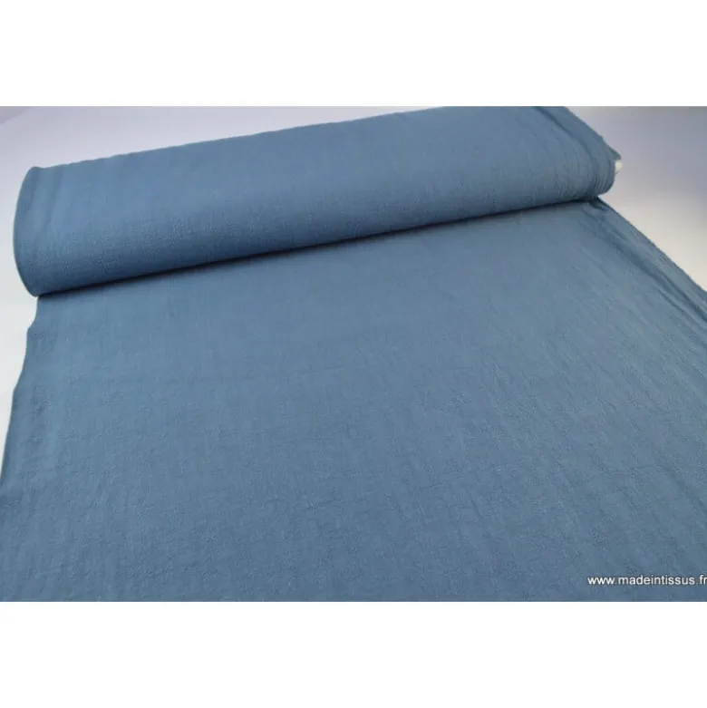 Tissu lin lavé bleu jean