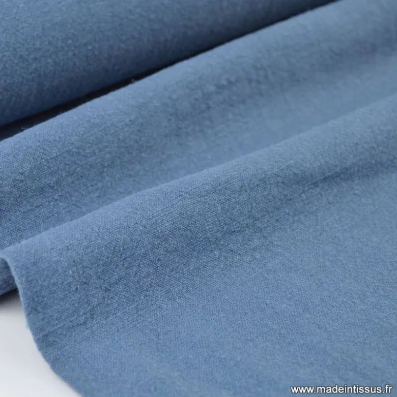 Tissu lin lavé bleu jean