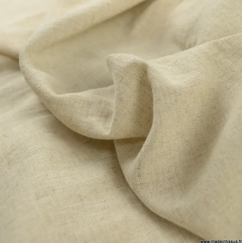 Tissu lin lavé Made in france en grande largeur coloris écru chiné.