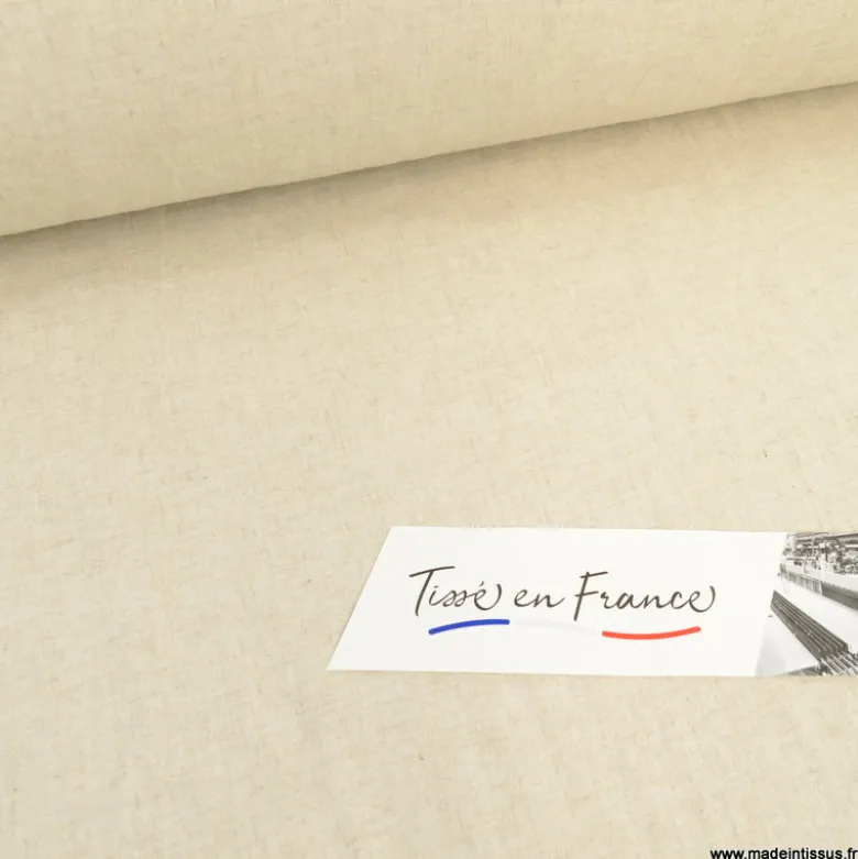 Tissu lin lavé Made in france en grande largeur coloris écru chiné.
