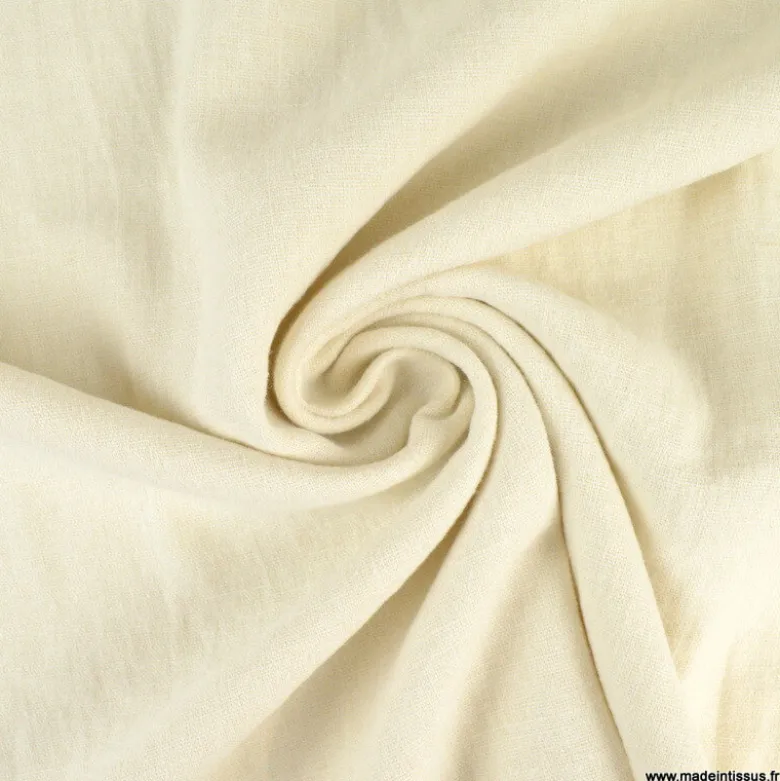 Tissu lin lavé made in france, grande laize ivoire.
