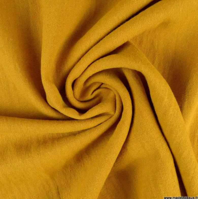 Tissu lin lavé made in france, grande laize Moutarde.