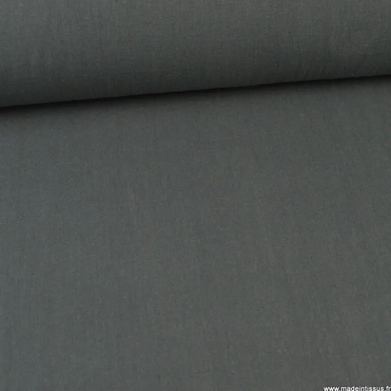 Tissu lin lavé made in france, grande laize anthracite.