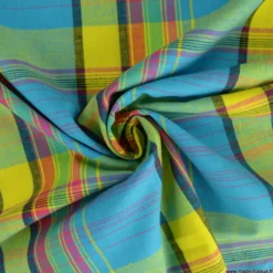 Tissu MADRAS coton Bleu et jaune