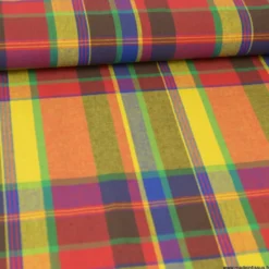 Tissu MADRAS coton jaune, orange et Bleu