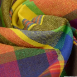 Tissu MADRAS coton jaune, orange et Bleu