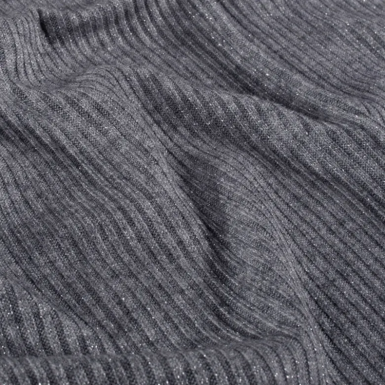 Tissu maille côtelée Lurex - Gris foncé