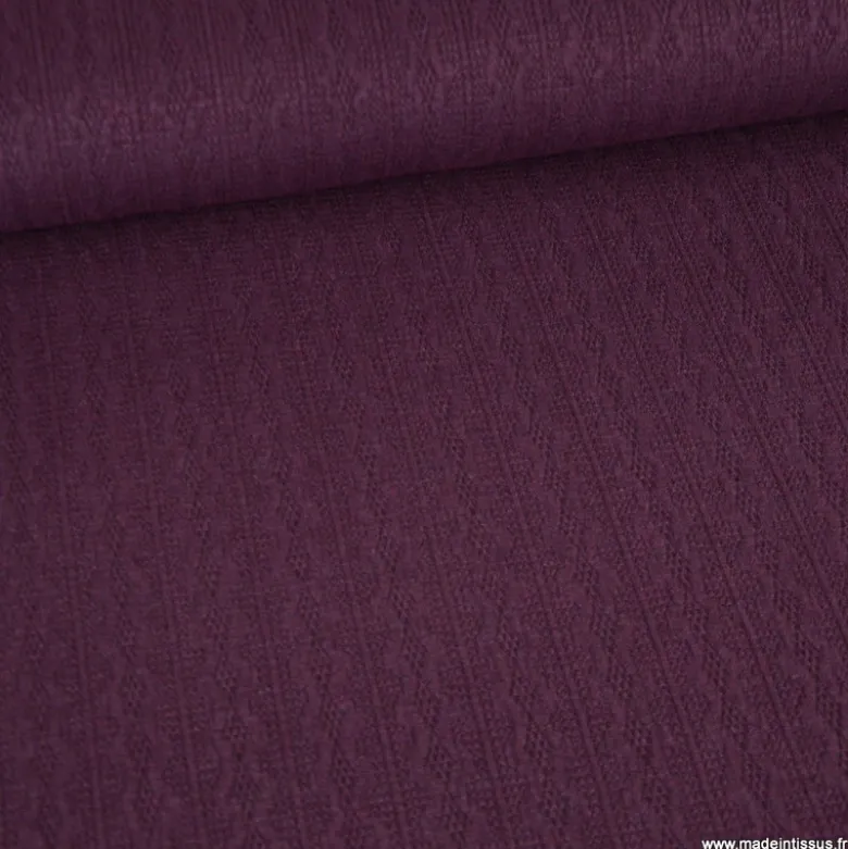 Tissu maille fine en viscose à motif chevrons - Prune