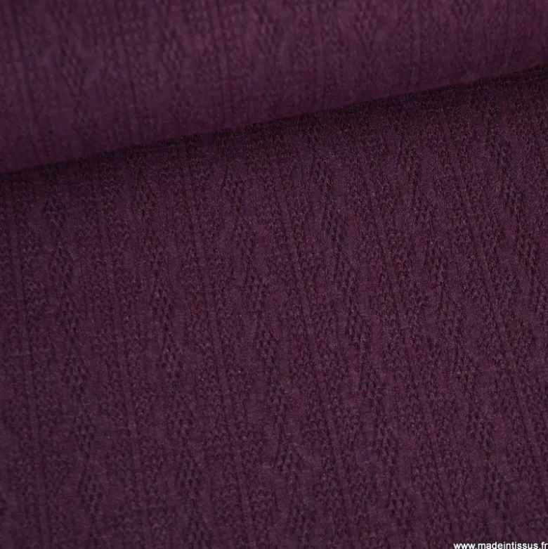 Tissu maille fine en viscose à motif chevrons - Prune