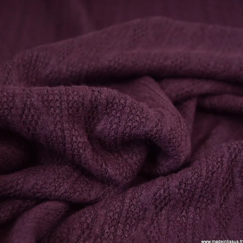 Tissu maille fine en viscose à motif chevrons - Prune