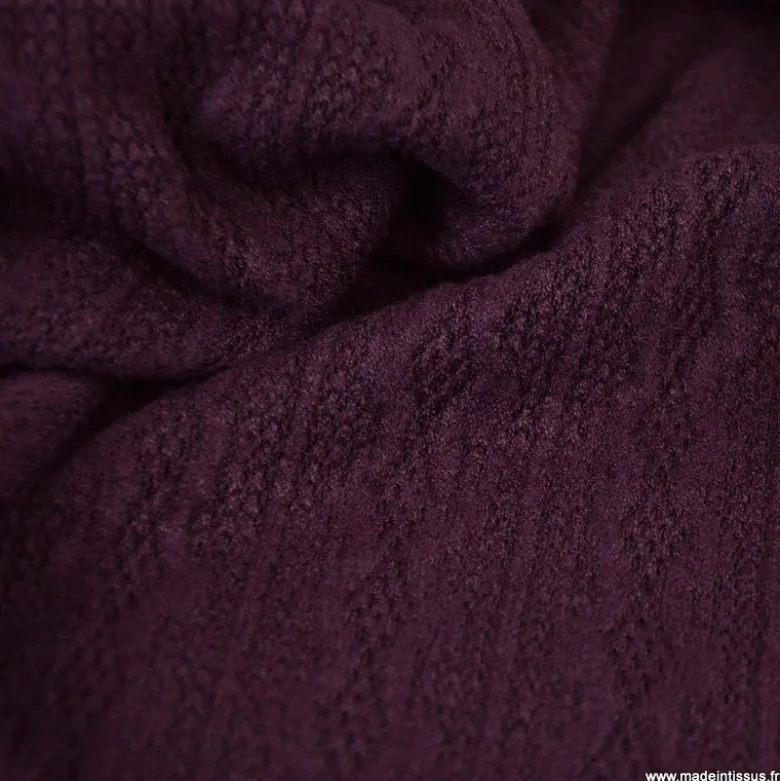 Tissu maille fine en viscose à motif chevrons - Prune