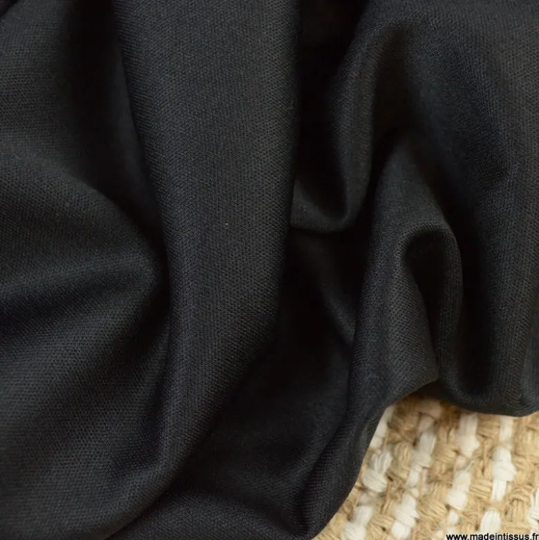 Tissu maille jersey interlock polyester noir