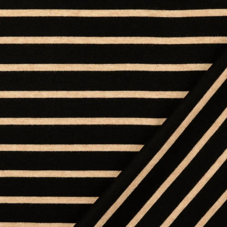 Tissu maille lourde à rayures - Noir