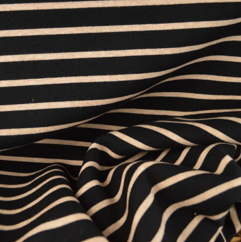 Tissu maille lourde à rayures - Noir