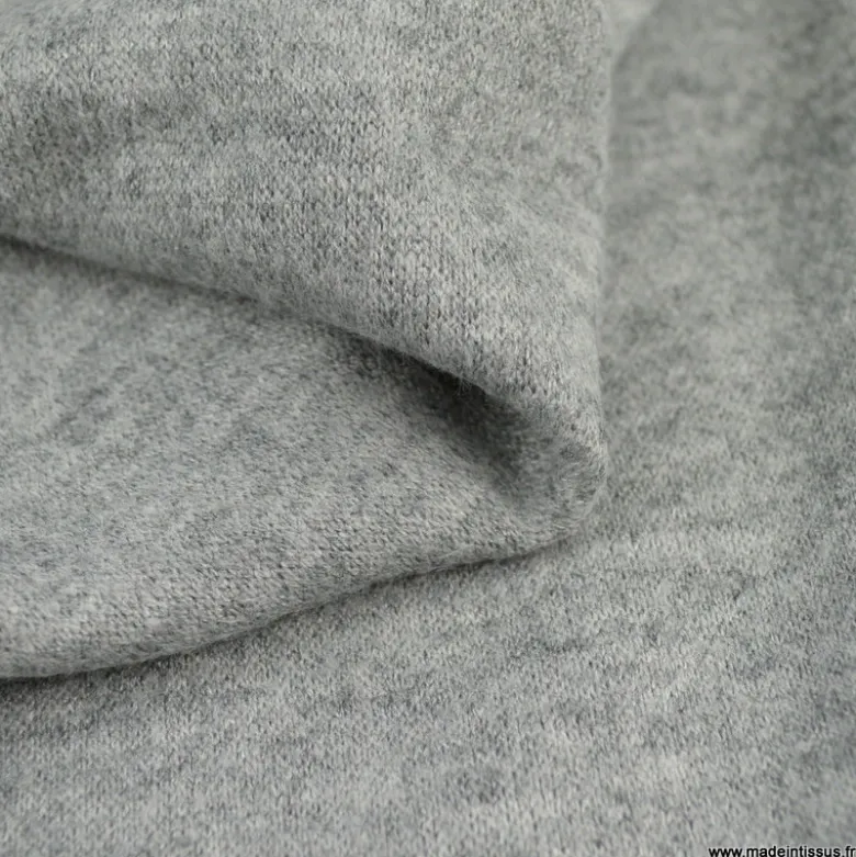 Tissu maille tricot coloris gris clair chiné
