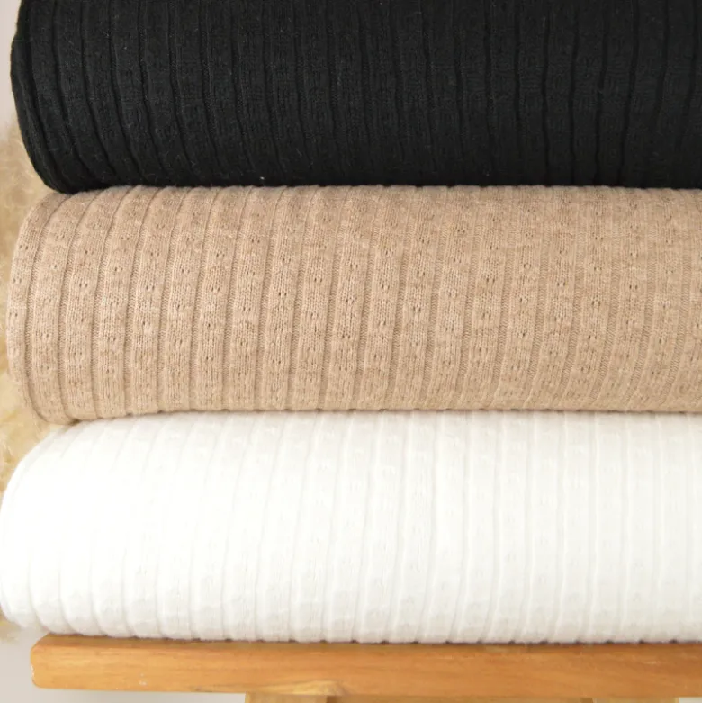 Tissu maille tricot côtelé - Blanc cassé