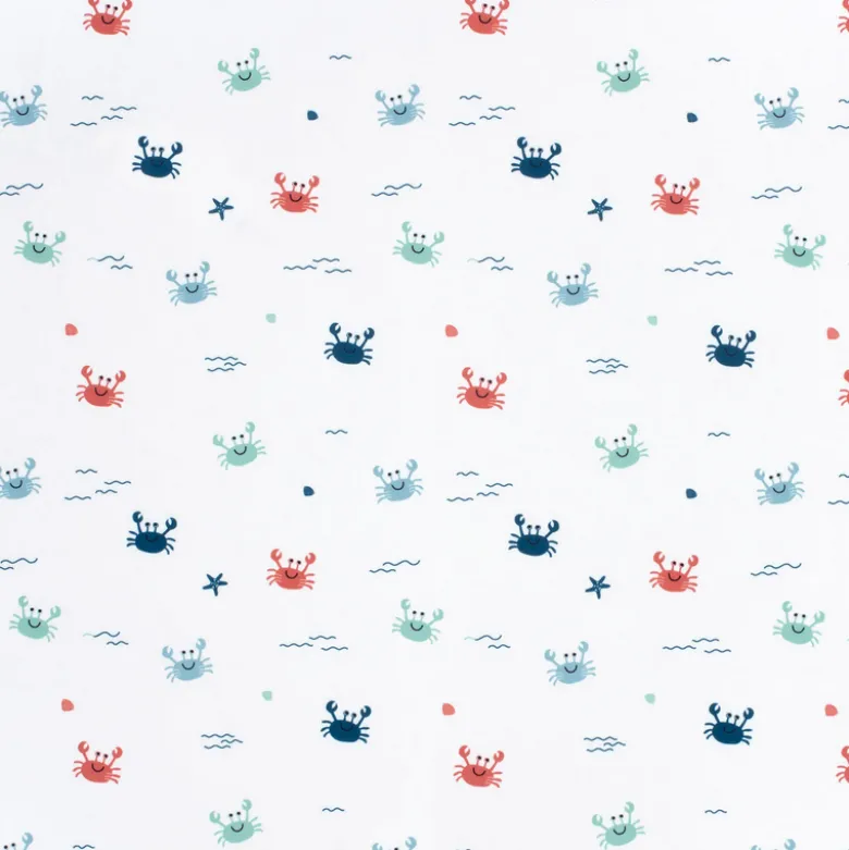 Tissu maillot de bain motif crabes fond blanc - OEKO TEX