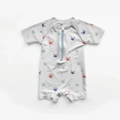 Tissu maillot de bain motif crabes fond blanc - OEKO TEX