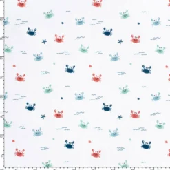 Tissu maillot de bain motif crabes fond blanc - OEKO TEX
