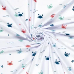 Tissu maillot de bain motif crabes fond blanc - OEKO TEX