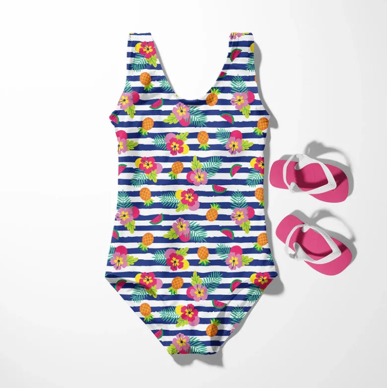 Tissu maillot de bain - Rayures et fleurs - OEKO TEX