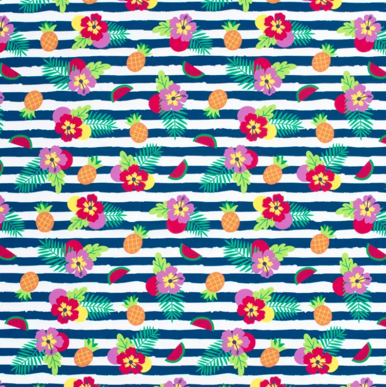 Tissu maillot de bain - Rayures et fleurs - OEKO TEX