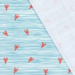 Tissu maillot de bain - Rayures et crabes bleu et rouge - OEKO TEX