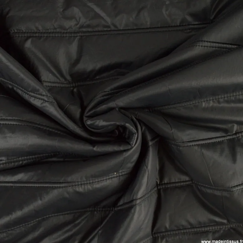Tissu Matelassé rayures pour doudoune Noir