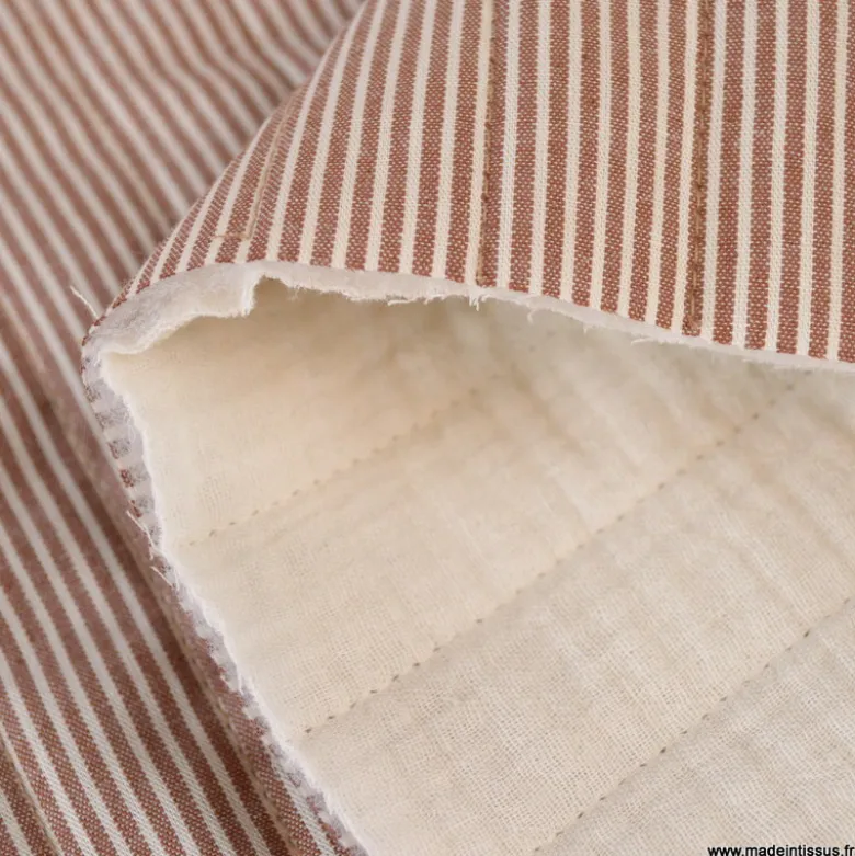 Tissu Matelassé vertical - Country Chataigne et écru- OEKO TEX