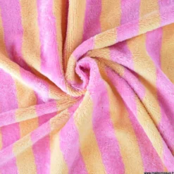 Tissu micro éponge de bambou à rayures Melon et bonbon