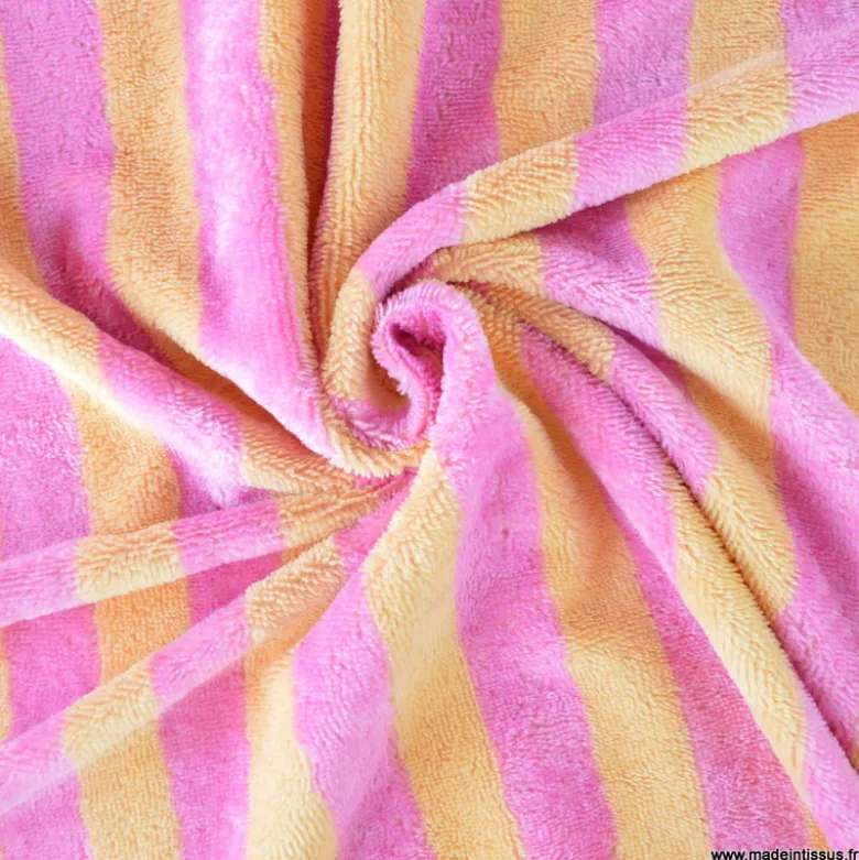 Tissu micro éponge de bambou à rayures Melon et bonbon