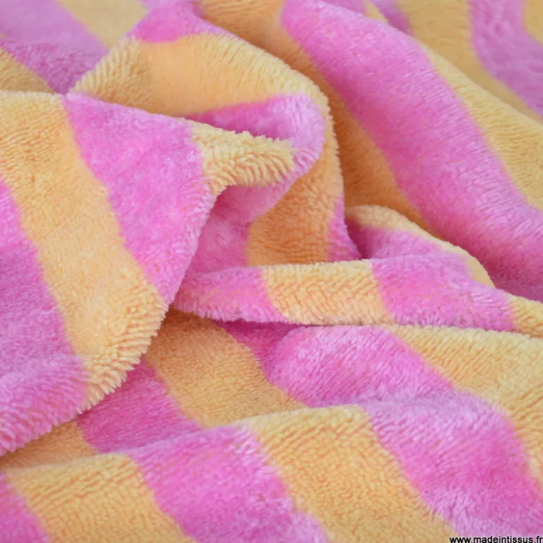 Tissu micro éponge de bambou à rayures Melon et bonbon