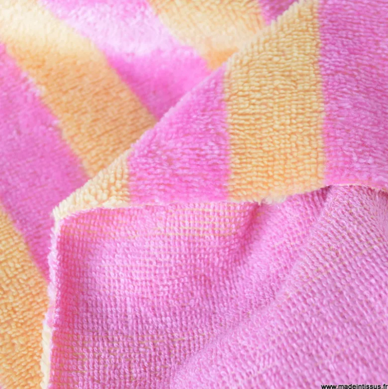 Tissu micro éponge de bambou à rayures Melon et bonbon