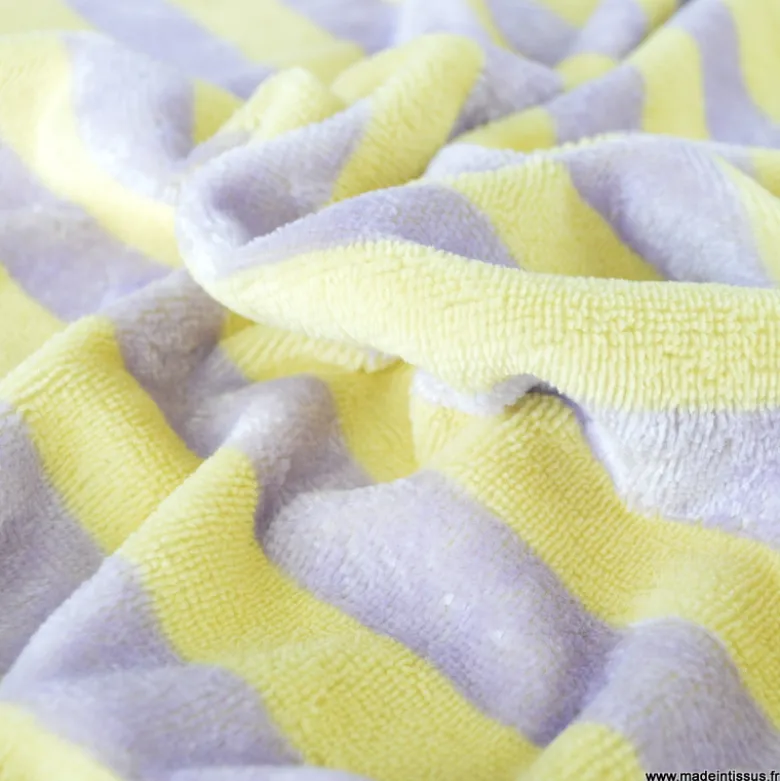 Tissu micro éponge de bambou à rayures Lemon et Lilas