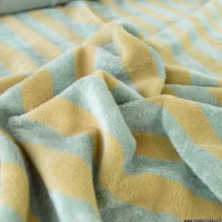 Tissu micro éponge de bambou à rayures Beige et romarin