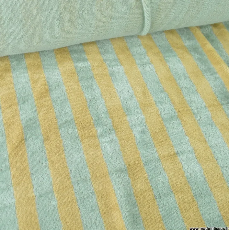 Tissu micro éponge de bambou à rayures Beige et romarin
