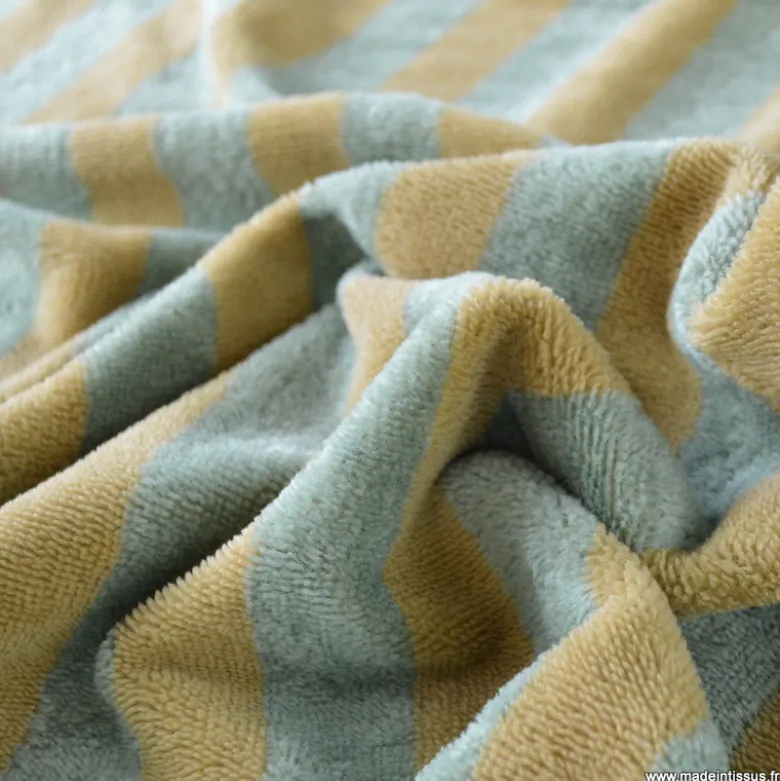 Tissu micro éponge de bambou à rayures Beige et romarin