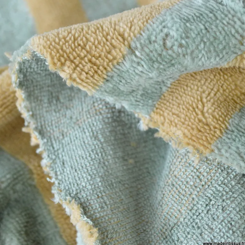Tissu micro éponge de bambou à rayures Beige et romarin
