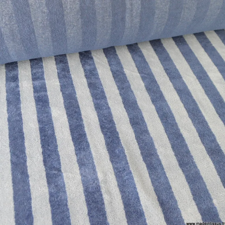 Tissu micro éponge de bambou à rayures Baltique et Indigo