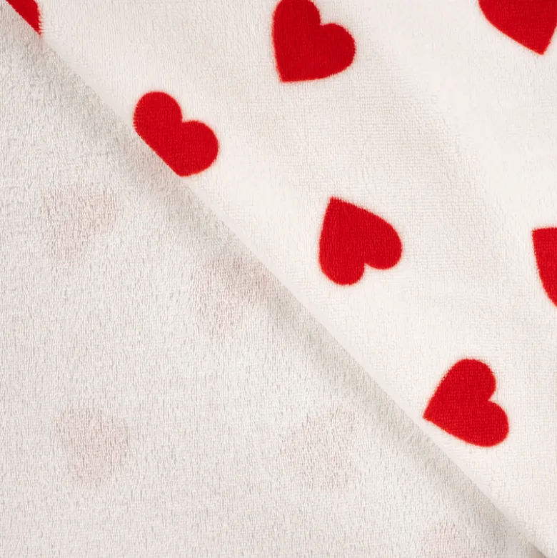 Tissu micro éponge motif coeurs fond blanc - OEKO TEX standard 100