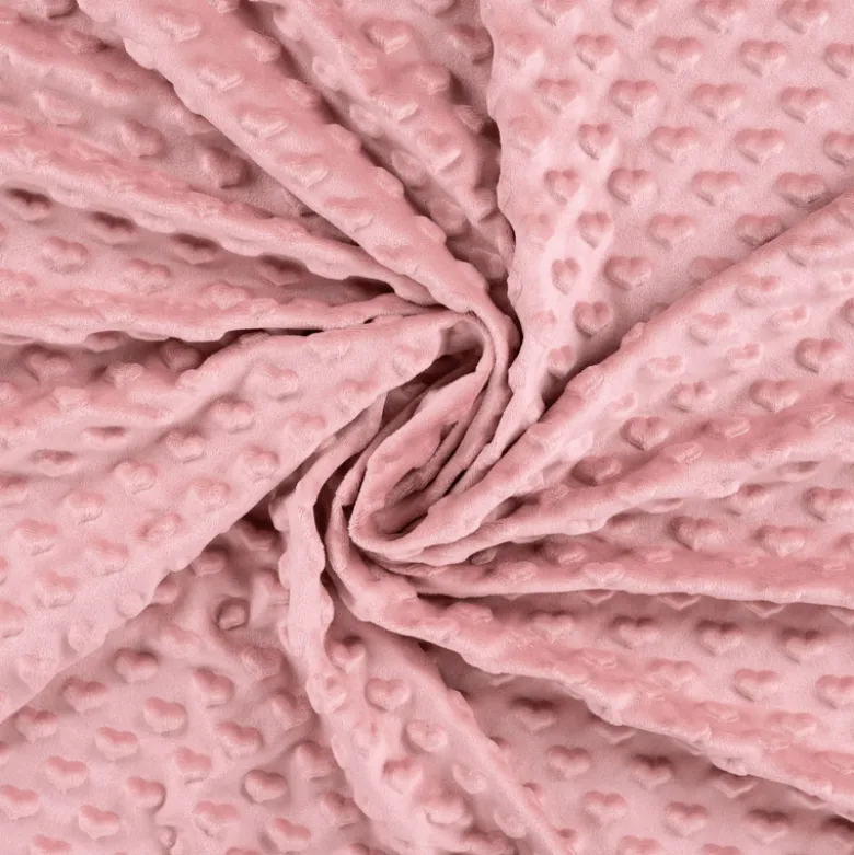 Tissu minky motif coeur coloris Vieux Rose