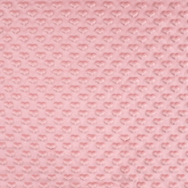 Tissu minky motif coeur coloris Vieux Rose