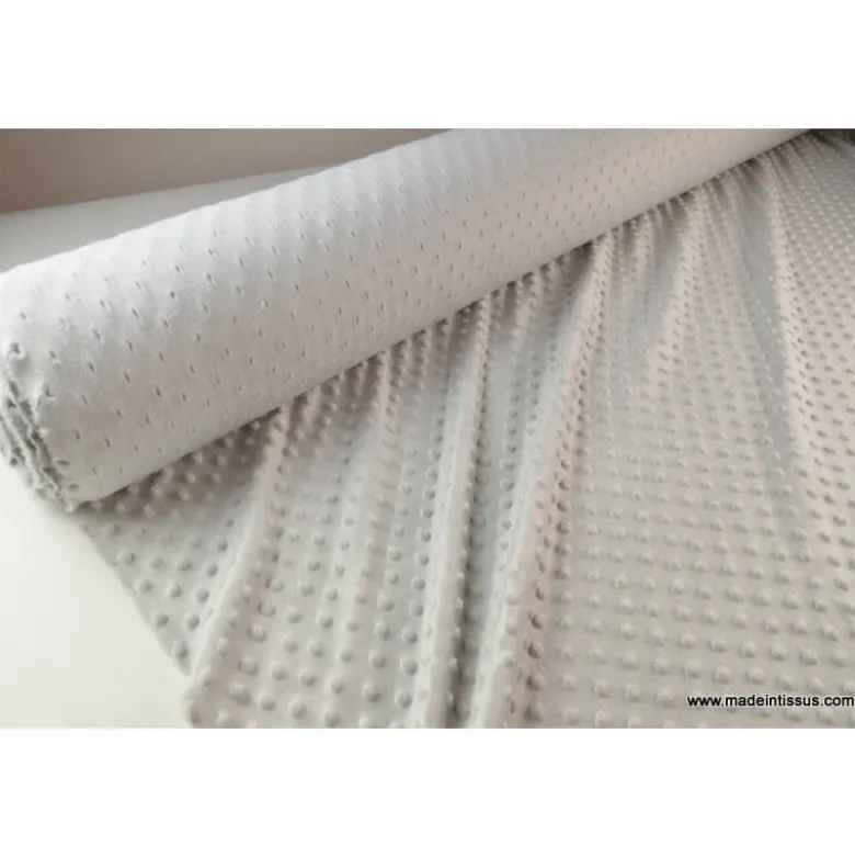 Tissu minky POIS GRIS - OEKO TEX