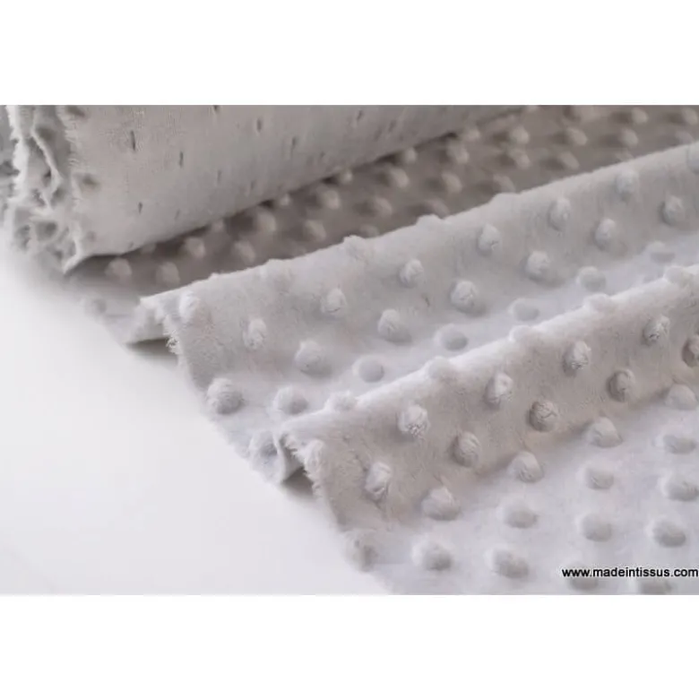 Tissu minky POIS GRIS - OEKO TEX