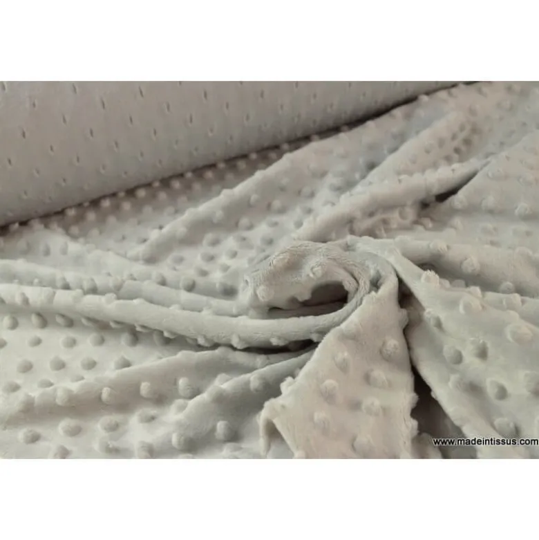 Tissu minky POIS GRIS - OEKO TEX