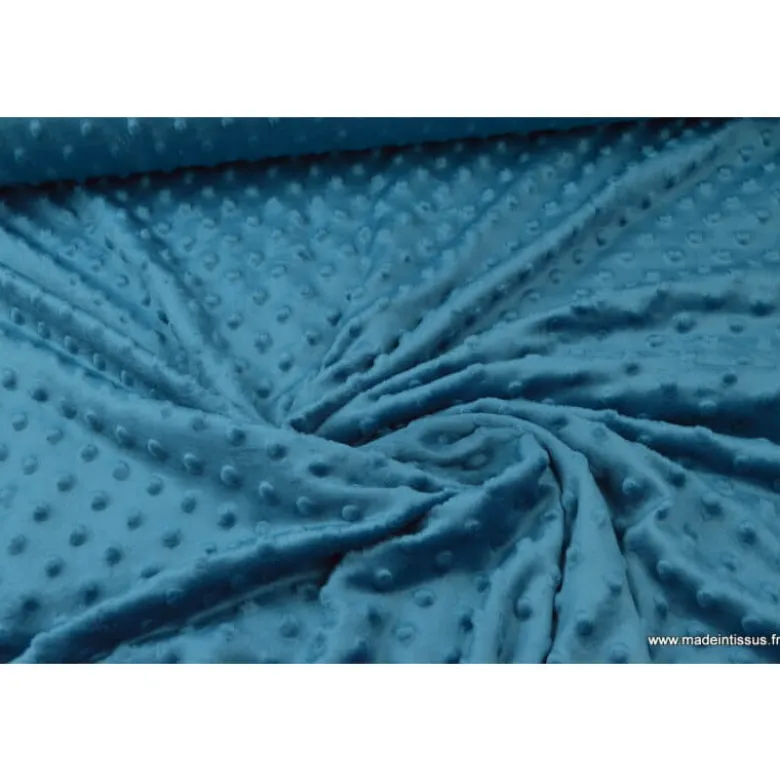 Tissu minky POIS PETROLE clair