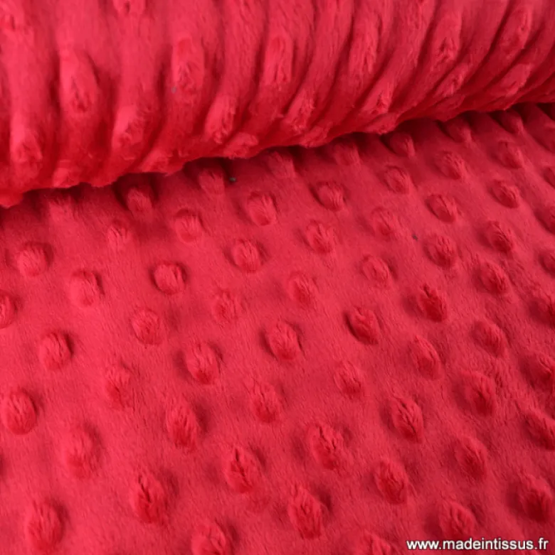 Tissu minky pois rouge - OEKO TEX