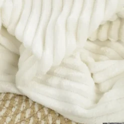 Tissu minky Rayures côtelé Ernest coloris Blanc cassé Milk