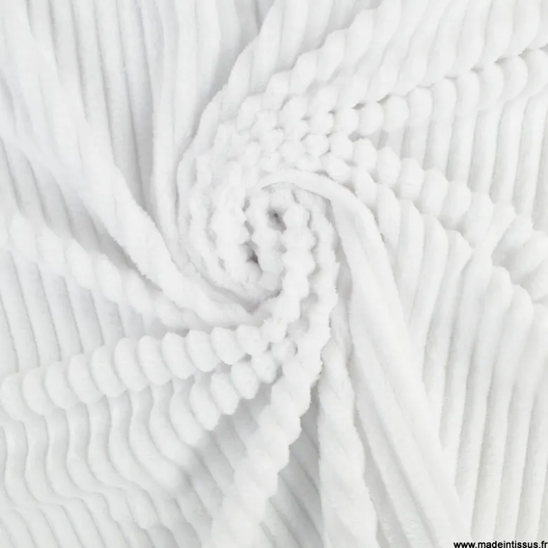 Tissu minky Rayures côtelé Ernest coloris Blanc
