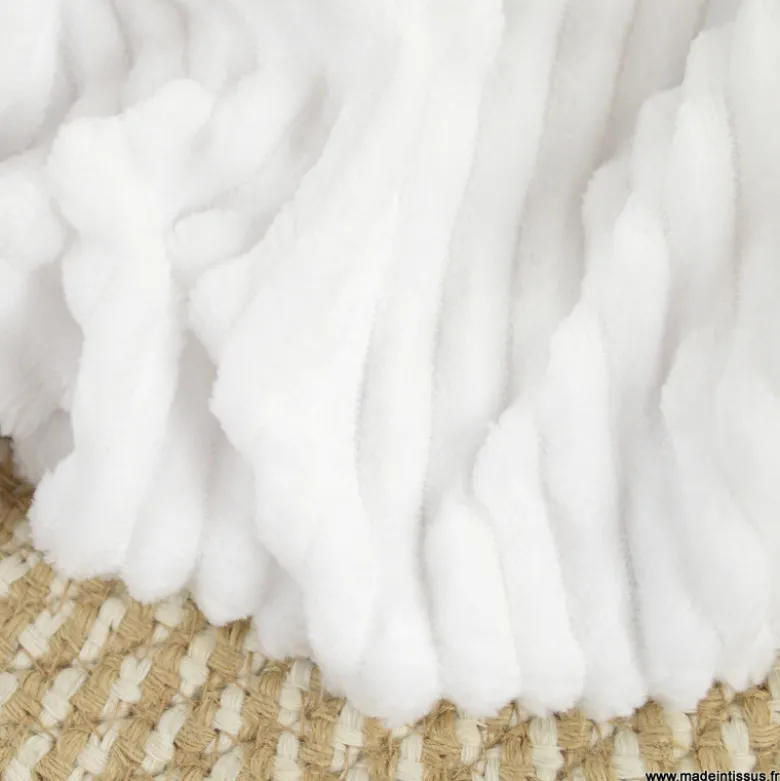 Tissu minky Rayures côtelé Ernest coloris Blanc